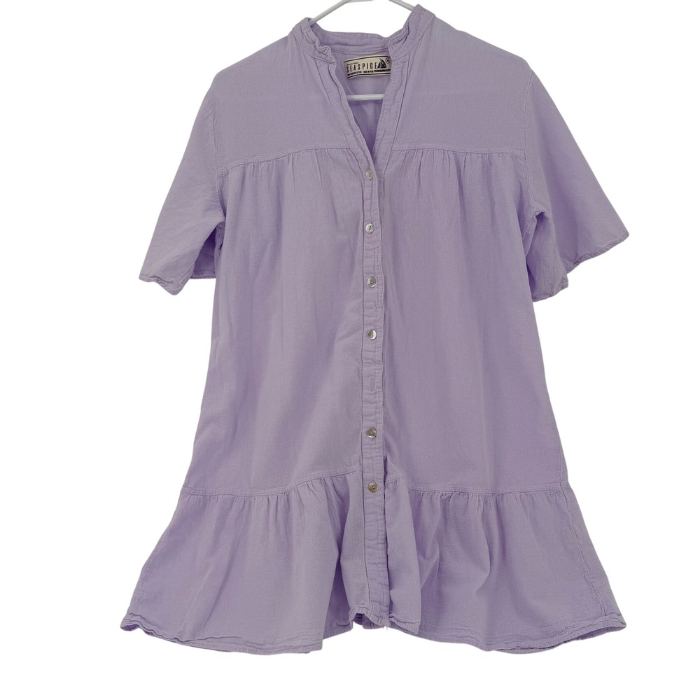 Sea Spice Womens Medium Purple Peruvian Cotton Tiered Button Front Tunic Top
